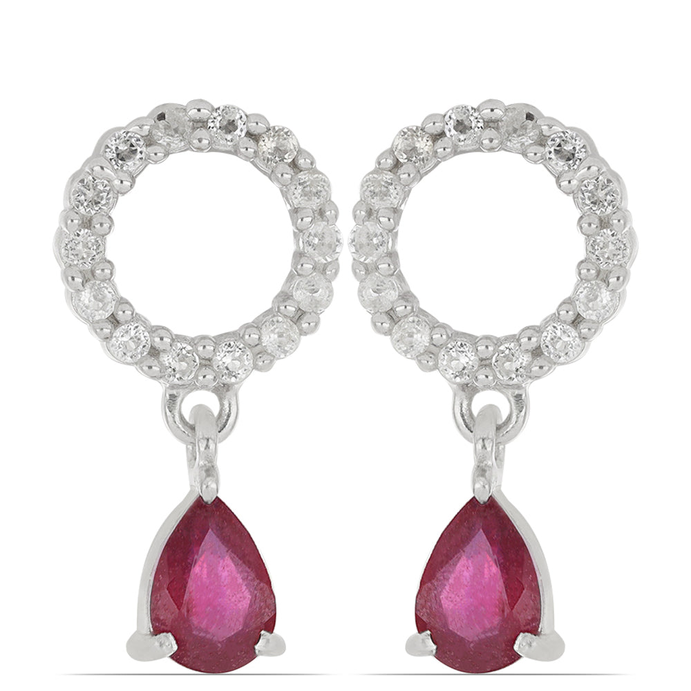 Silberohrringe mit Rubin aus Madagaskar und weißem Topas