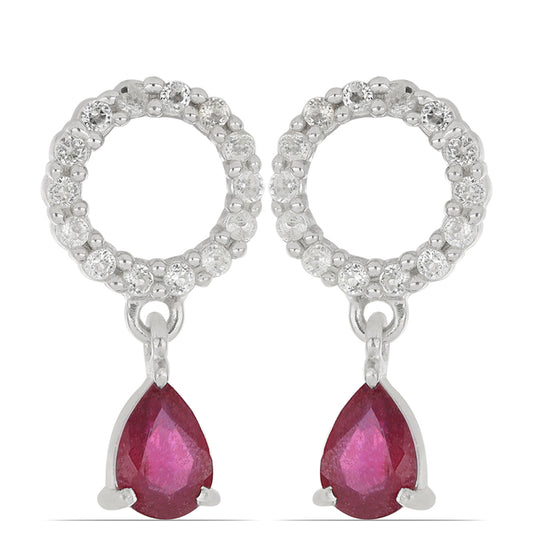 Silberohrringe mit Rubin aus Madagaskar und weißem Topas