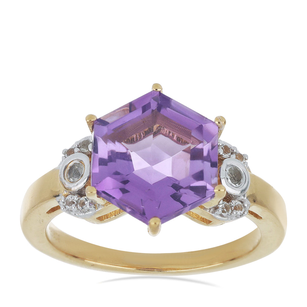 Goldplattierter Silberring mit Amethyst aus Vera Cruz und weißem Topas