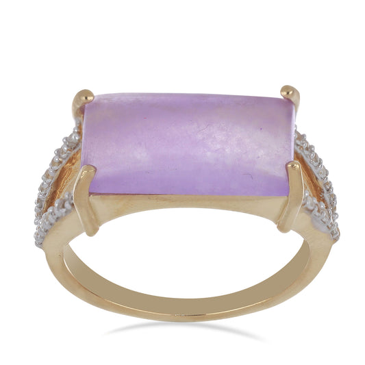 Goldplattierter Silberring mit lavendelfarbenem Jadeit aus Marsden River und weißem Topas