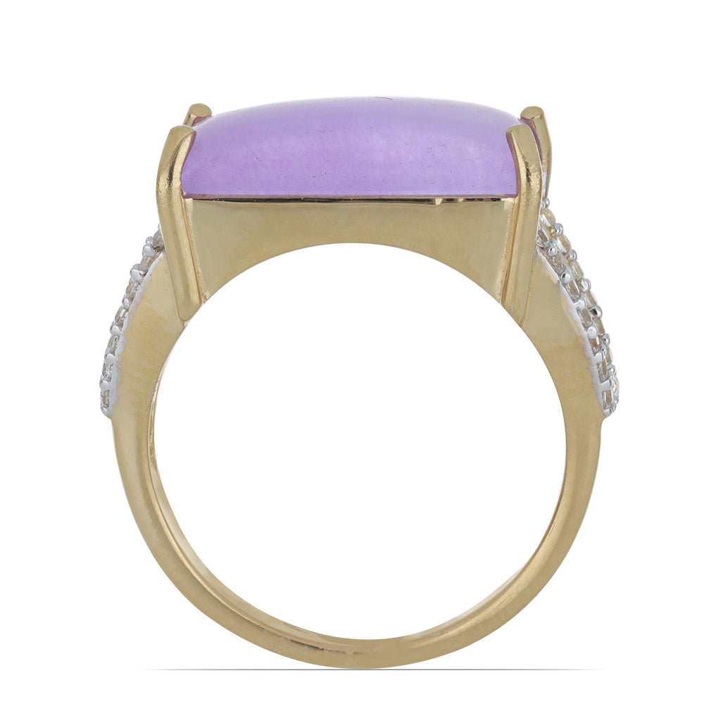 Goldplattierter Silberring mit lavendelfarbenem Jadeit aus Marsden River und weißem Topas