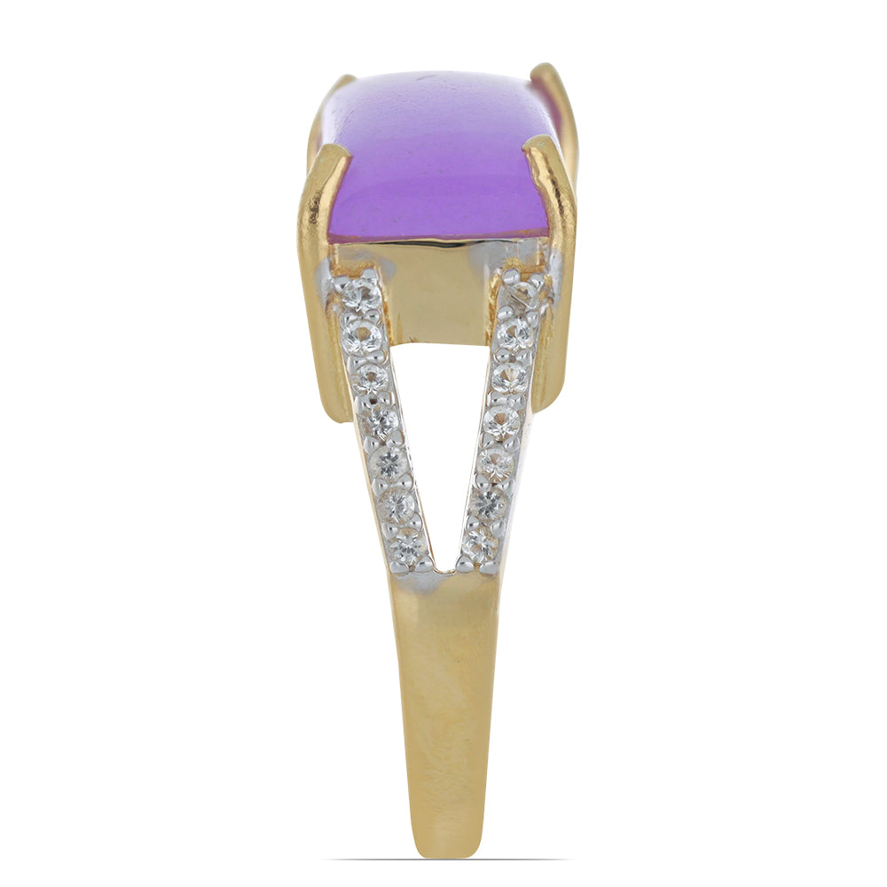 Goldplattierter Silberring mit lavendelfarbenem Jadeit aus Marsden River und weißem Topas 4 