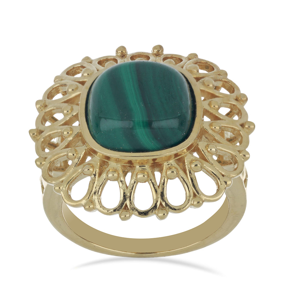 Goldplattierter Silberring mit Wales Malachit 2 