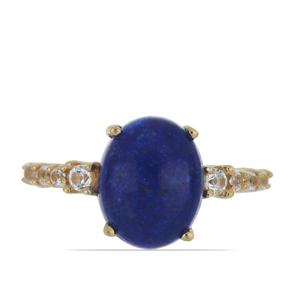 Goldplattierter Silberring mit Lapislazuli aus Badakhshan und weißem Topas 1 
