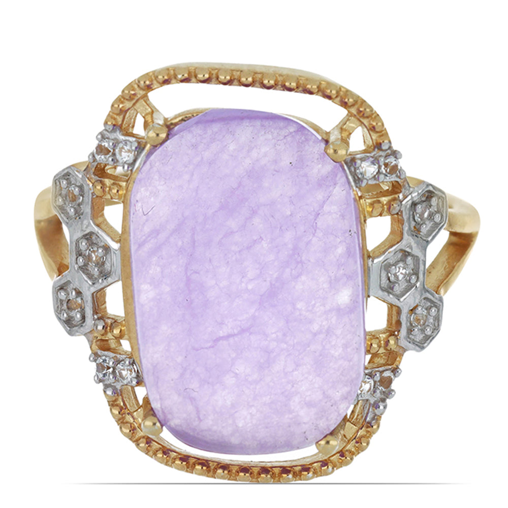 Goldplattierter Silberring mit lavendelfarbenem Jadeit aus Marsden River und weißem Topas 1 