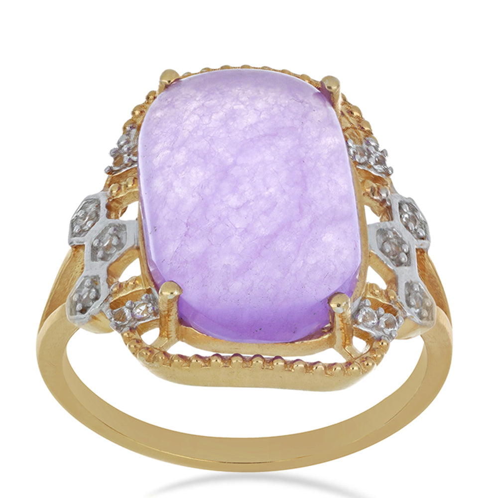 Goldplattierter Silberring mit lavendelfarbenem Jadeit aus Marsden River und weißem Topas