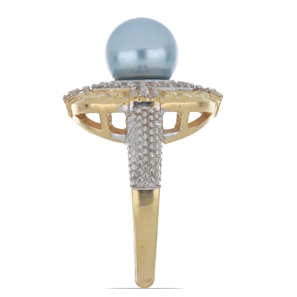 Goldplattierter Silberring mit wasserblauer Süßwasserperle und weißem Topas