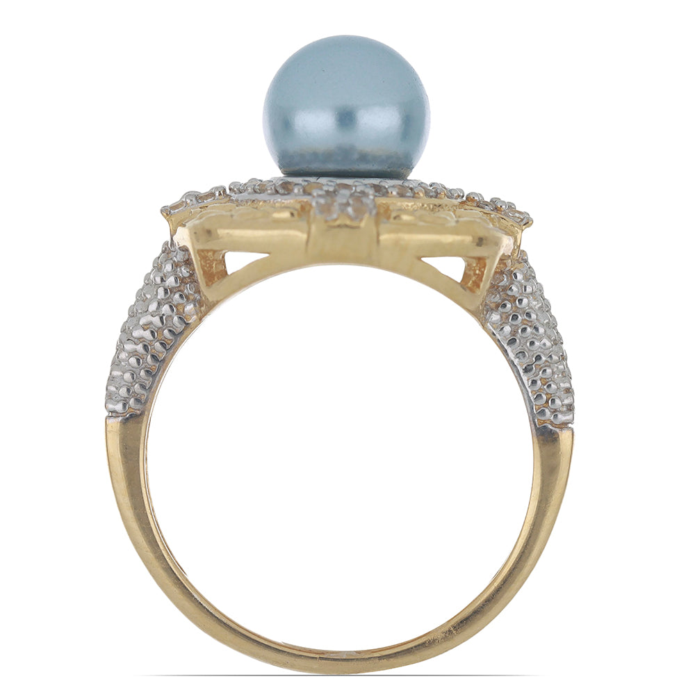 Goldplattierter Silberring mit wasserblauer Süßwasserperle und weißem Topas