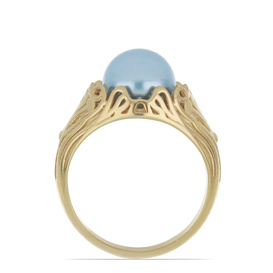 Goldplattierter Silberring mit wasserblauer Süßwasserperle