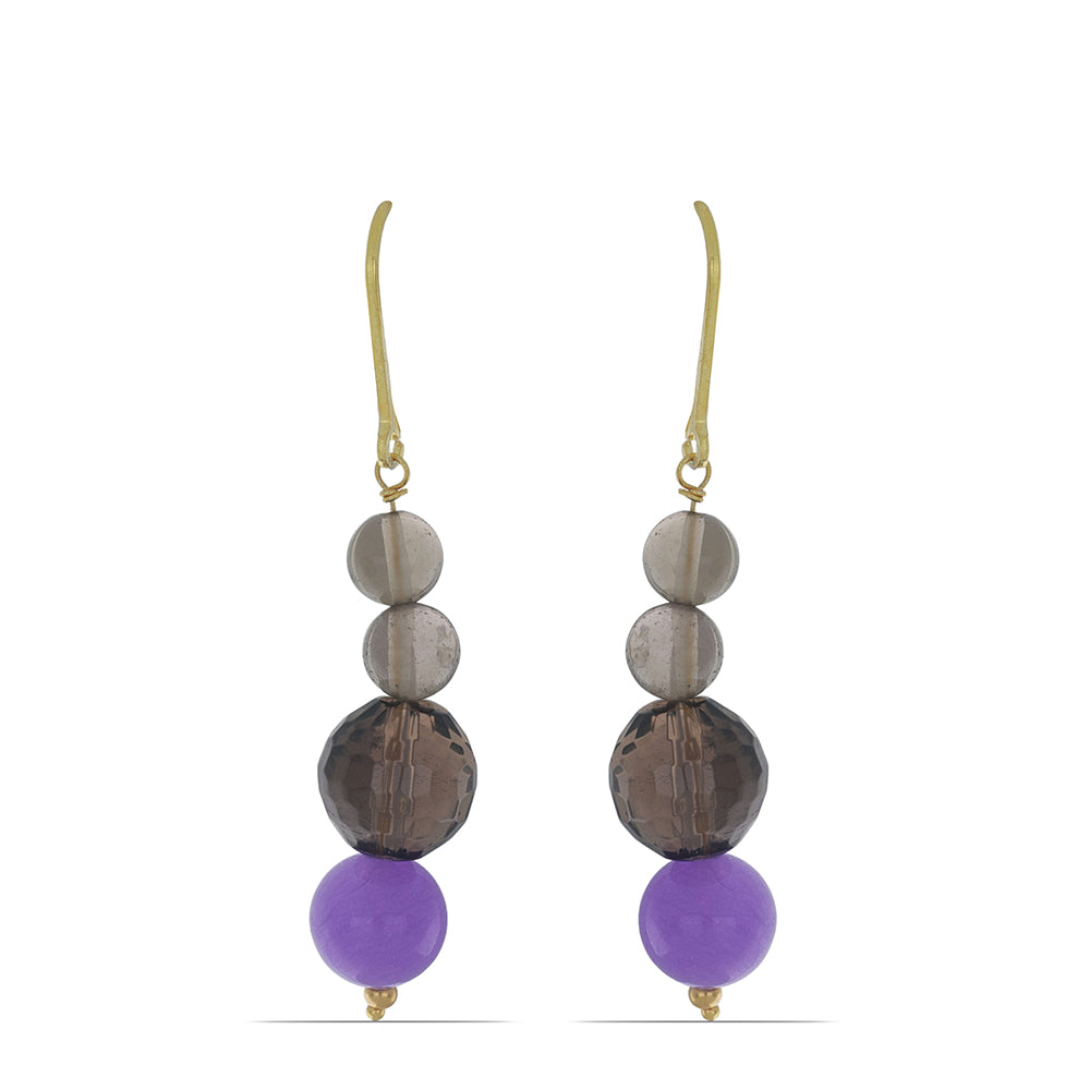 Goldplattierte Silberohrringe mit lavendelfarbenem Jadeit aus Marsden River und Rauchquarz aus Gondo 1 