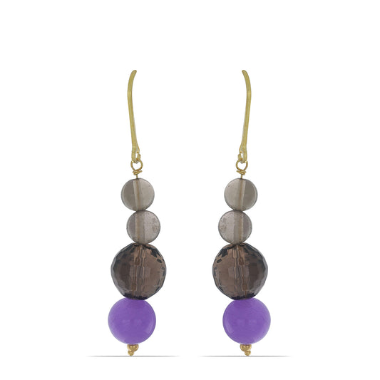 Goldplattierte Silberohrringe mit lavendelfarbenem Jadeit aus Marsden River und Rauchquarz aus Gondo