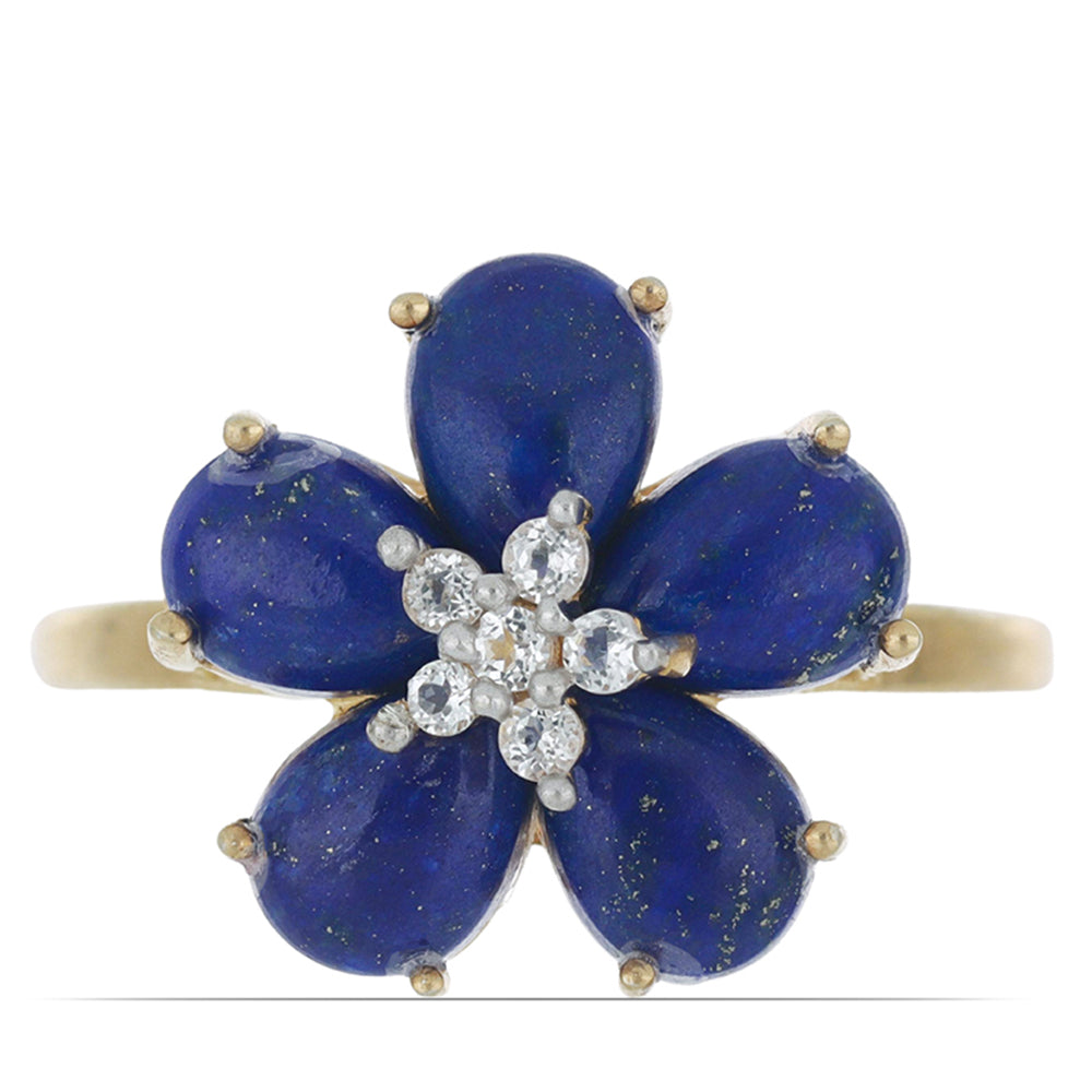 Goldplattierter Silberring mit Lapislazuli aus Badakhshan und weißem Topas 1 