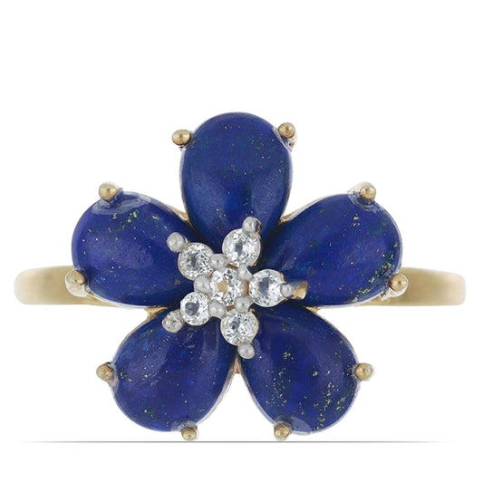 Goldplattierter Silberring mit Lapislazuli aus Badakhshan und weißem Topas