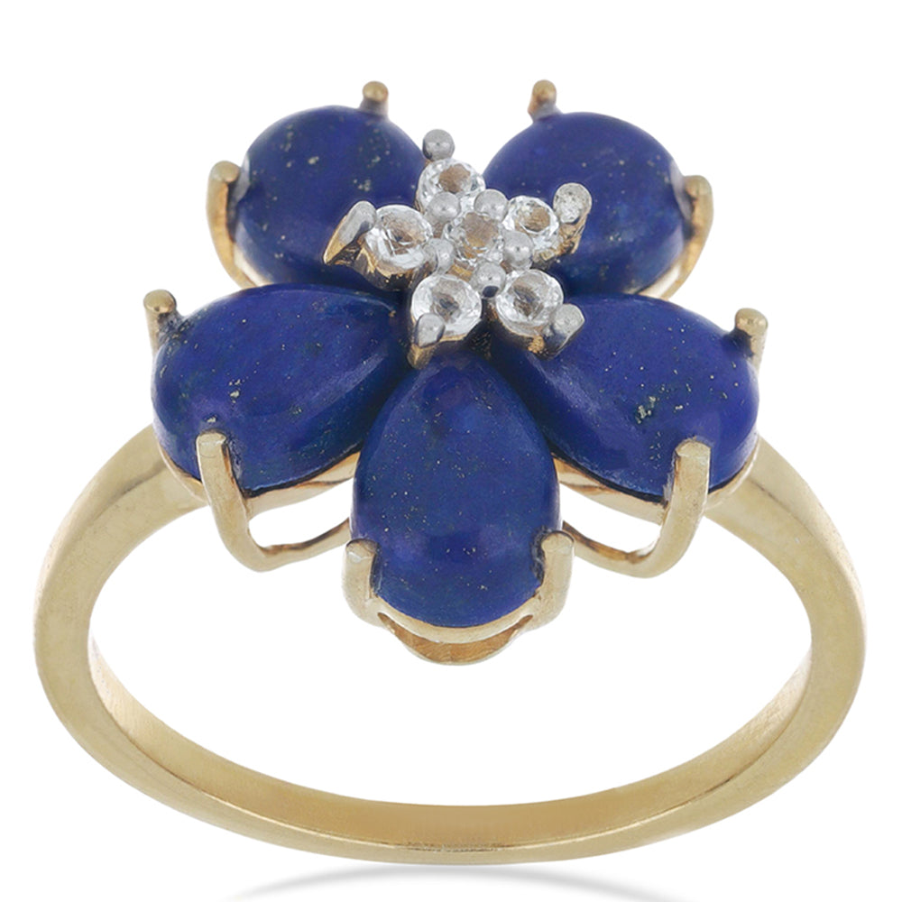 Goldplattierter Silberring mit Lapislazuli aus Badakhshan und weißem Topas 4 