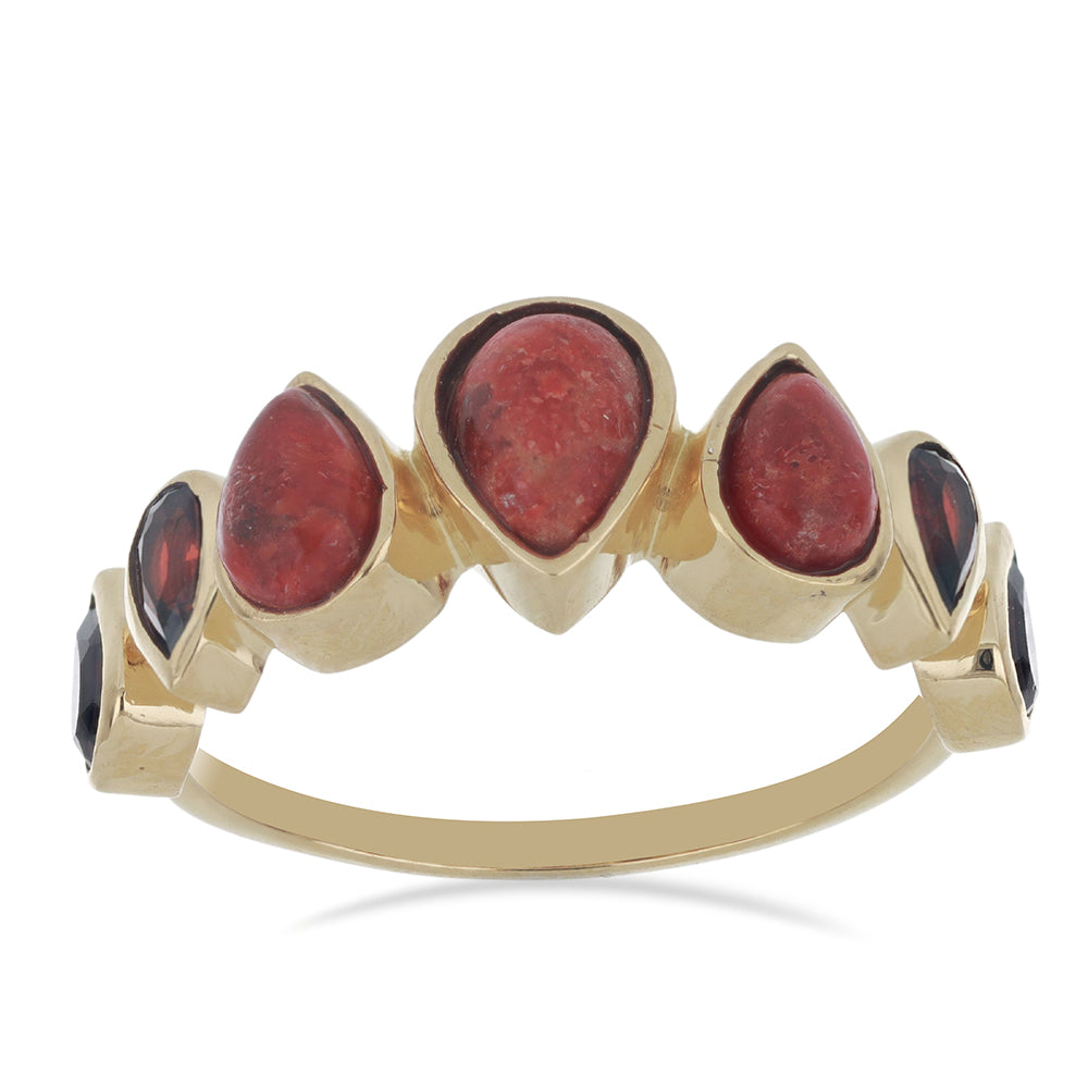 Goldplattierter Silberring mit roter Schwammkoralle