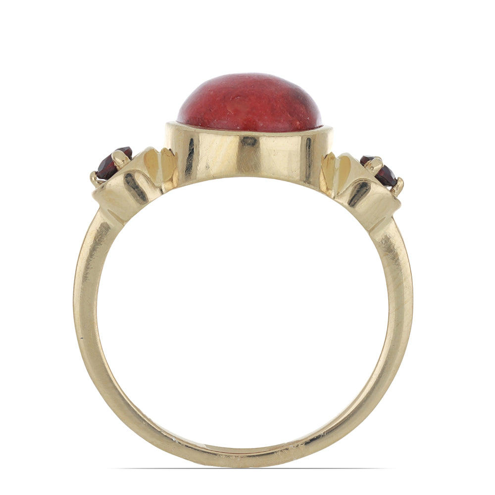 Goldplattierter Silberring mit roter Schwammkoralle und Barton Granat 3 
