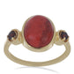 Goldplattierter Silberring mit roter Schwammkoralle und Barton Granat