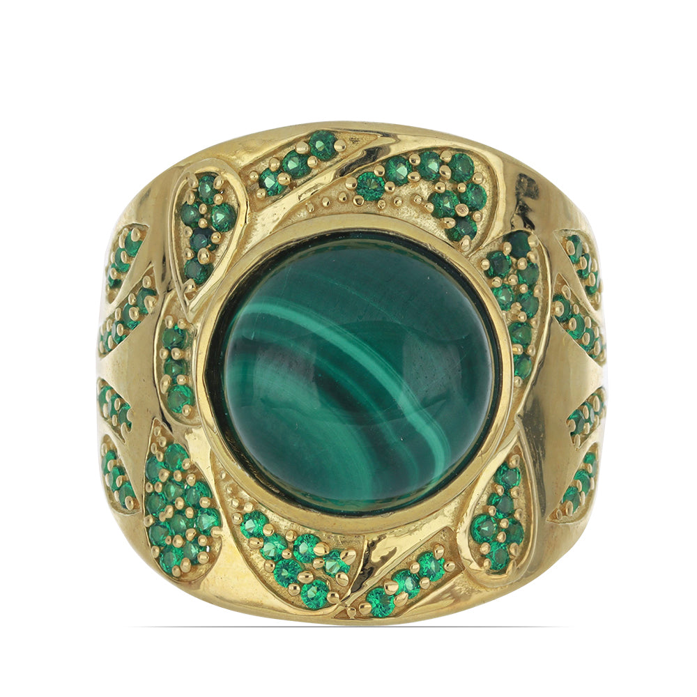 Goldplattierter Silberring mit Wales Malachit und künstlich hergestelltem Smaragd