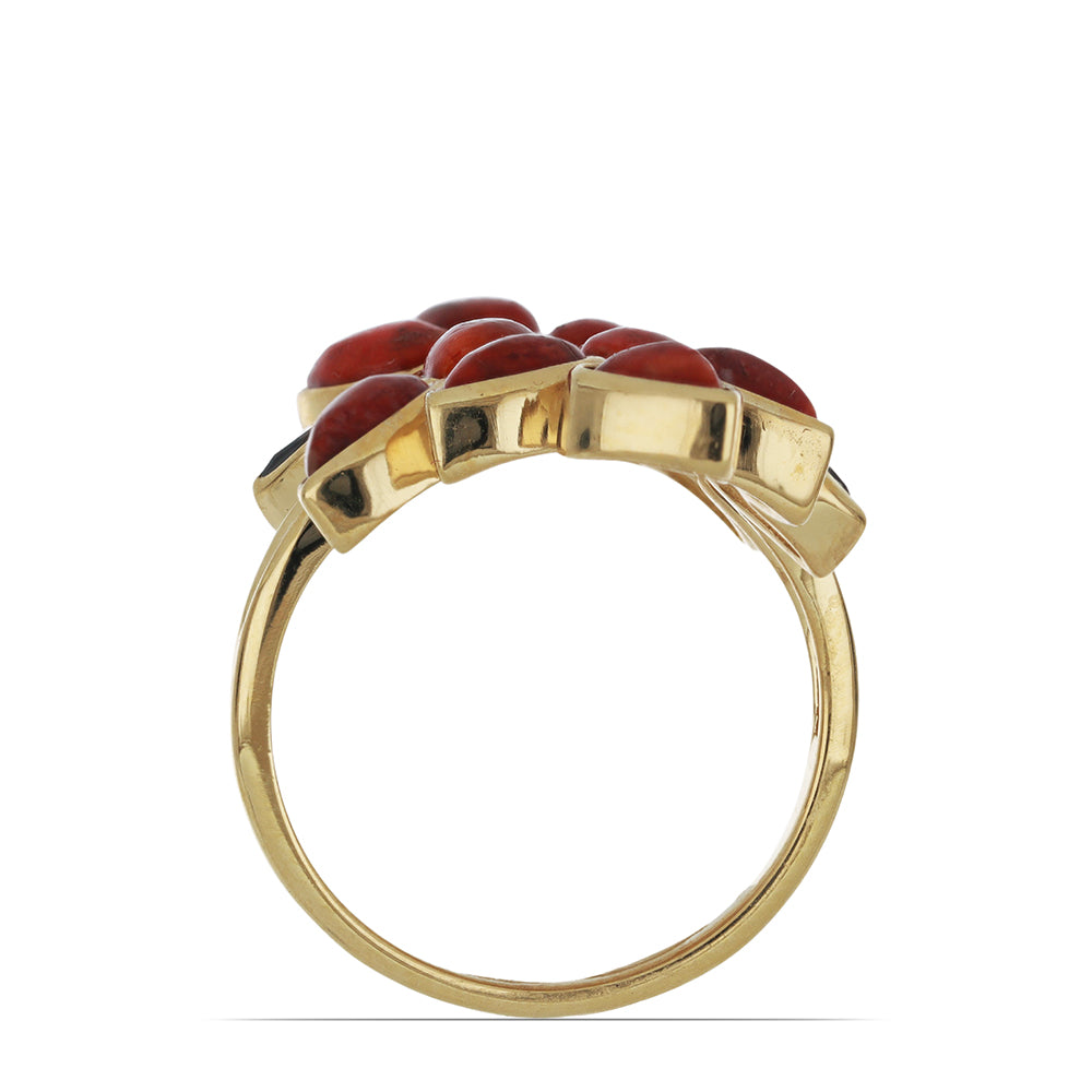 Goldplattierter Silberring mit roter Schwammkoralle und Barton Granat 3 