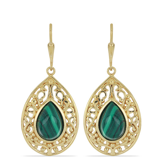 Goldplattierte Silberohrringe mit Wales Malachit