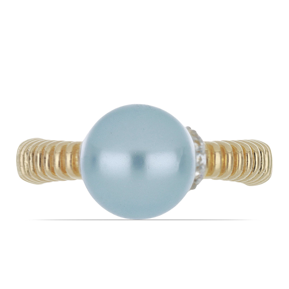 Goldplattierter Silberring mit wasserblauer Süßwasserperle und weißem Topas