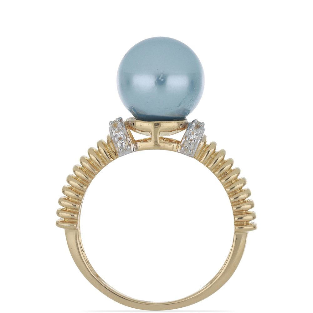 Goldplattierter Silberring mit wasserblauer Süßwasserperle und weißem Topas 2 