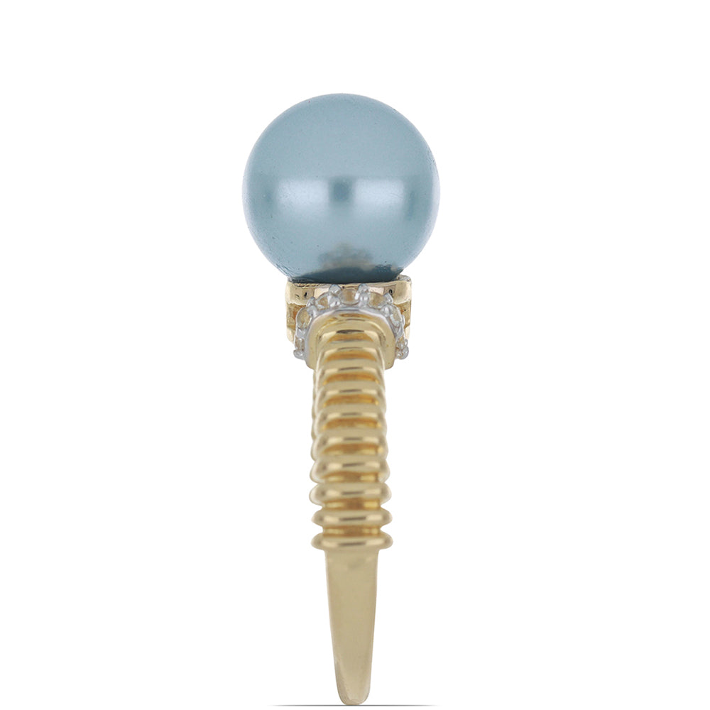 Goldplattierter Silberring mit wasserblauer Süßwasserperle und weißem Topas