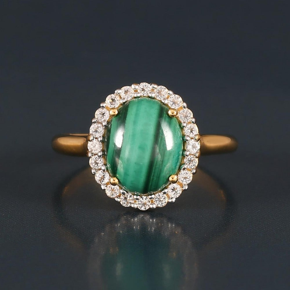 Goldplattierter Silberring mit Wales Malachit und weißem Topas