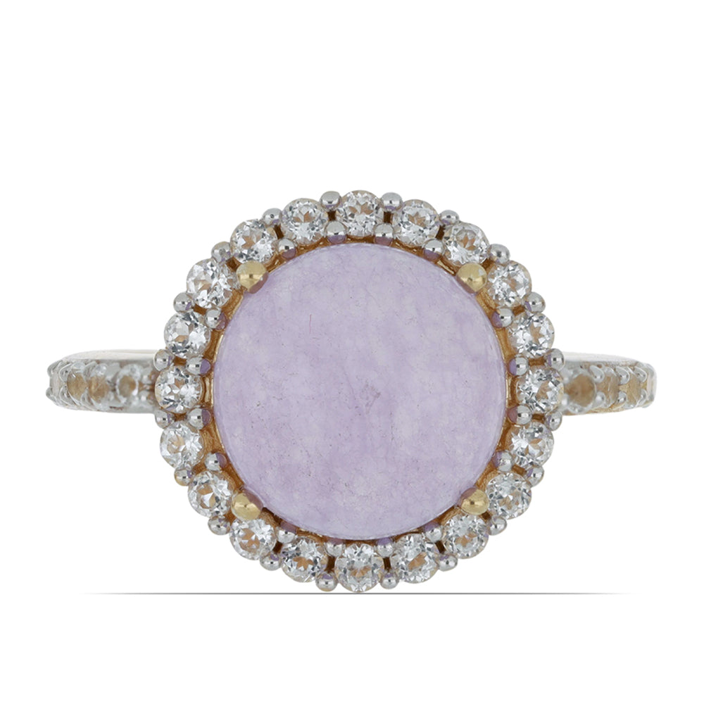 Goldplattierter Silberring mit lavendelfarbenem Jadeit aus Marsden River und weißem Topas