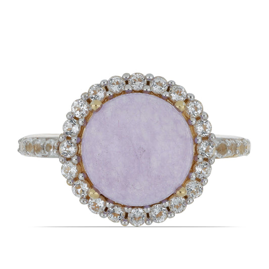 Goldplattierter Silberring mit lavendelfarbenem Jadeit aus Marsden River und weißem Topas