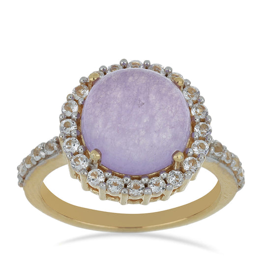 Goldplattierter Silberring mit lavendelfarbenem Jadeit aus Marsden River und weißem Topas