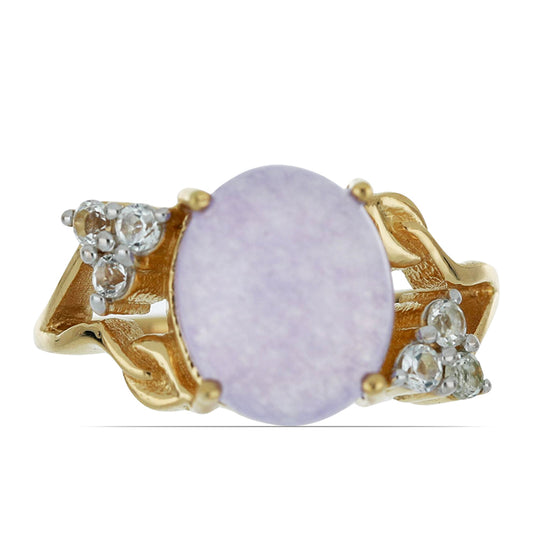 Goldplattierter Silberring mit lavendelfarbenem Jadeit aus Marsden River und weißem Topas