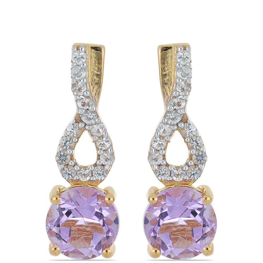 Goldplattierte Silberohrringe mit Rose De France Amethyst und weißem Topas 1 
