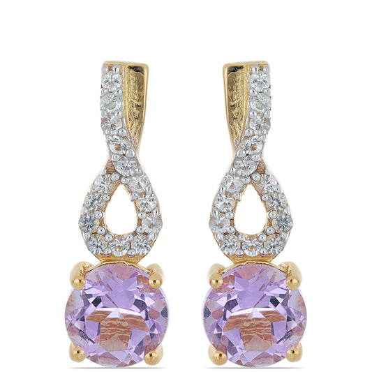 Goldplattierte Silberohrringe mit Rose De France Amethyst und weißem Topas
