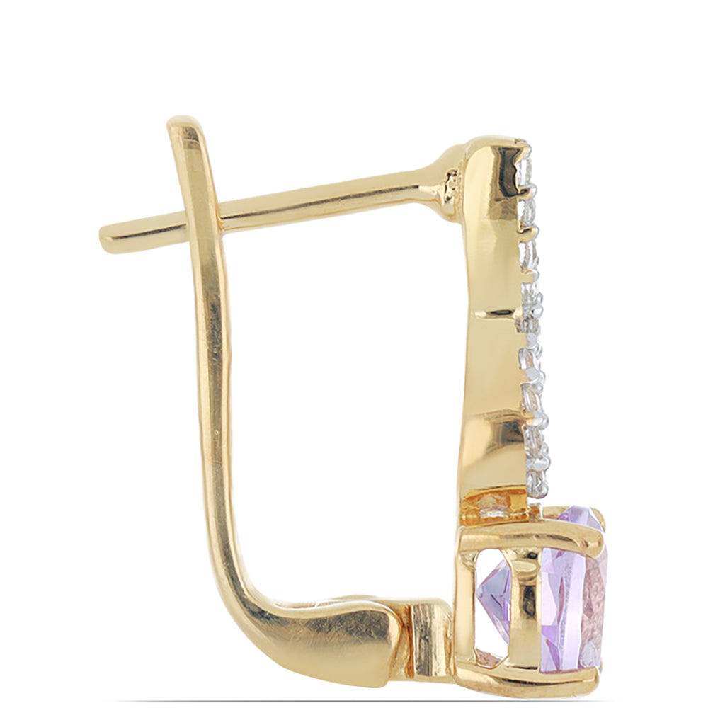 Goldplattierte Silberohrringe mit Rose De France Amethyst und weißem Topas 2 