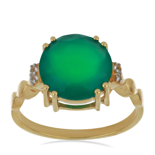 Goldplattierter Silberring mit grünem Achat und weißem Topas