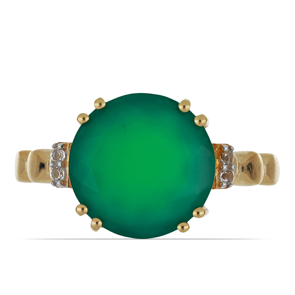 Goldplattierter Silberring mit grünem Achat und weißem Topas 2 