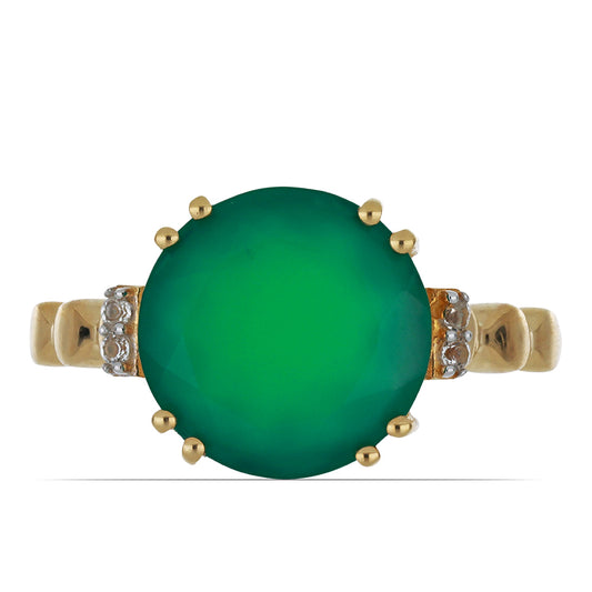 Goldplattierter Silberring mit grünem Achat und weißem Topas