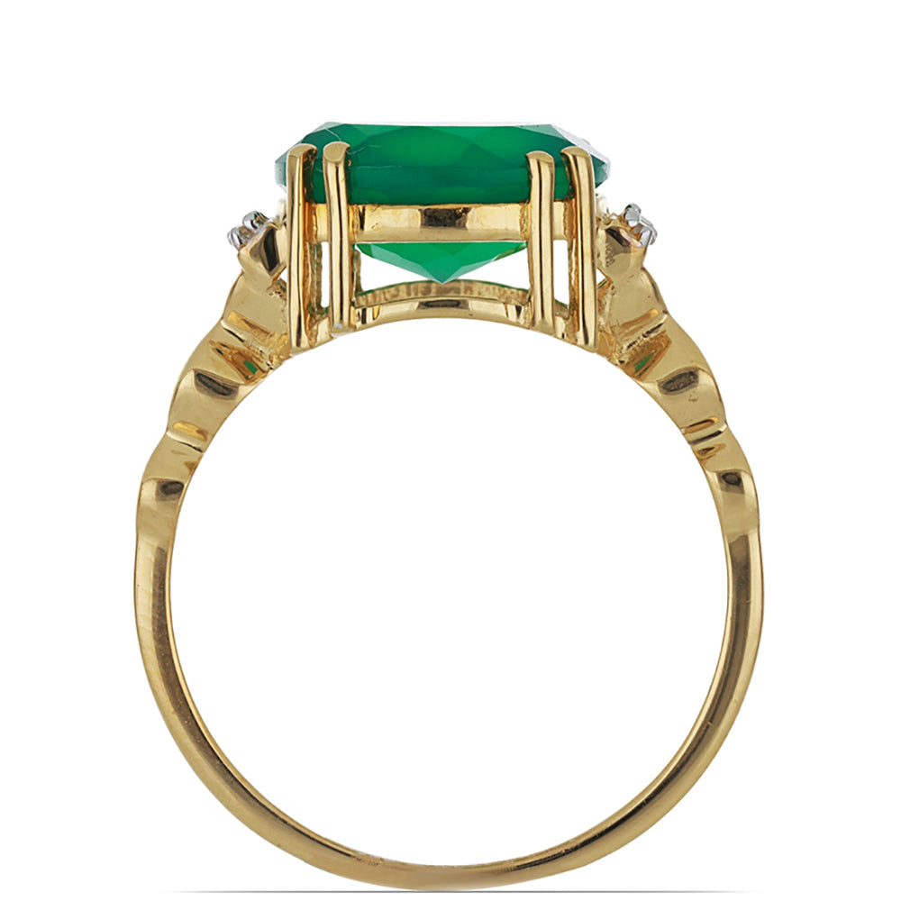 Goldplattierter Silberring mit grünem Achat und weißem Topas 3 