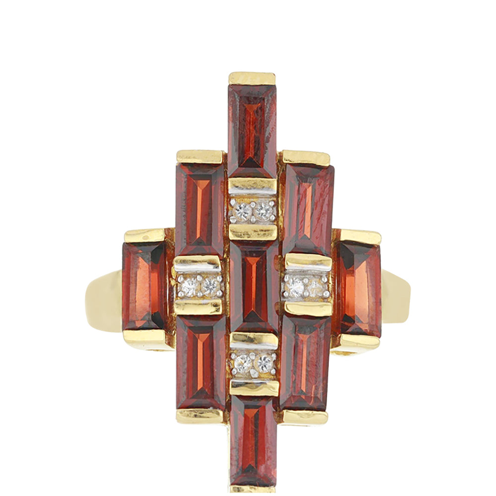 Goldplattierter Silberring mit Barton Granat und weißem Topas