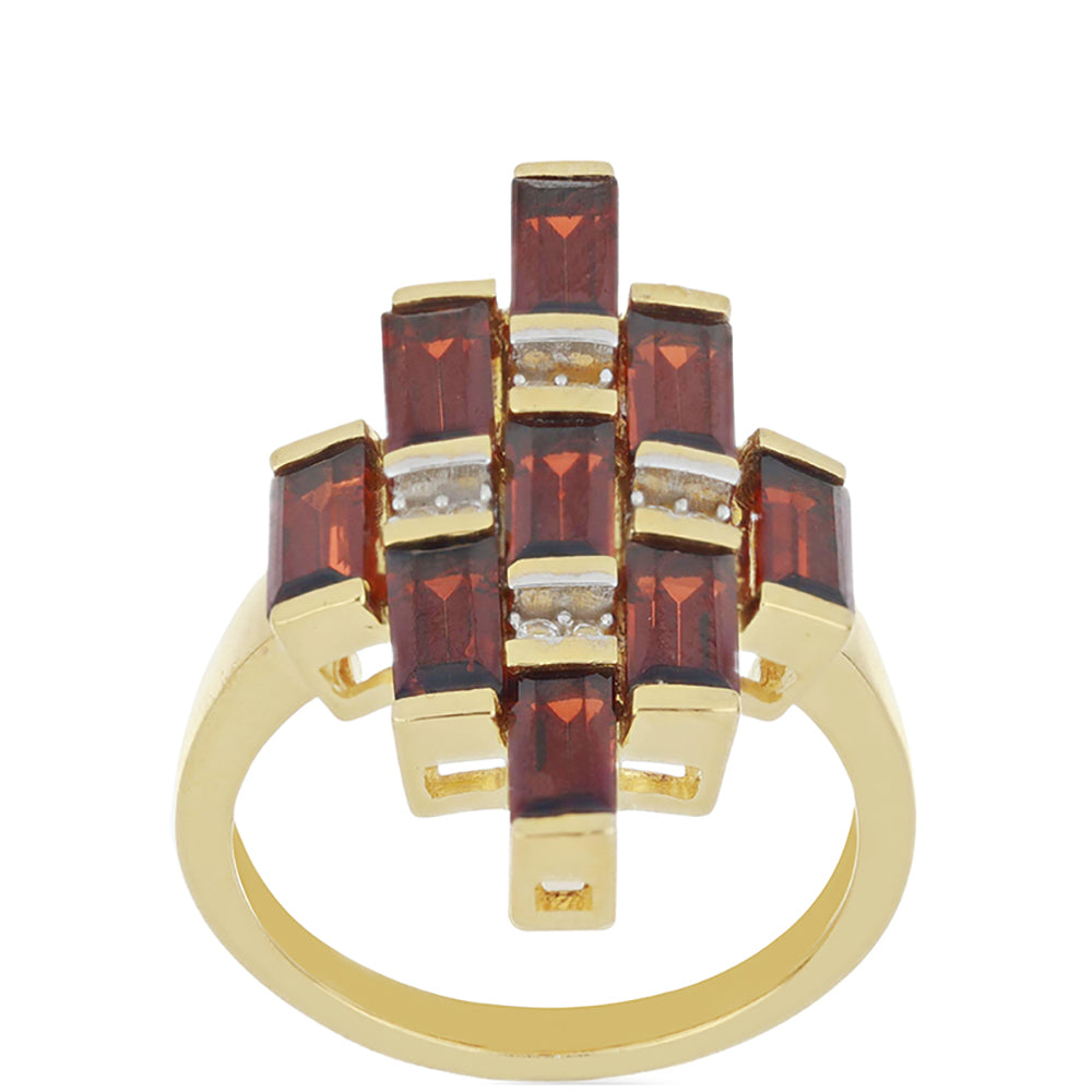 Goldplattierter Silberring mit Barton Granat und weißem Topas 2 