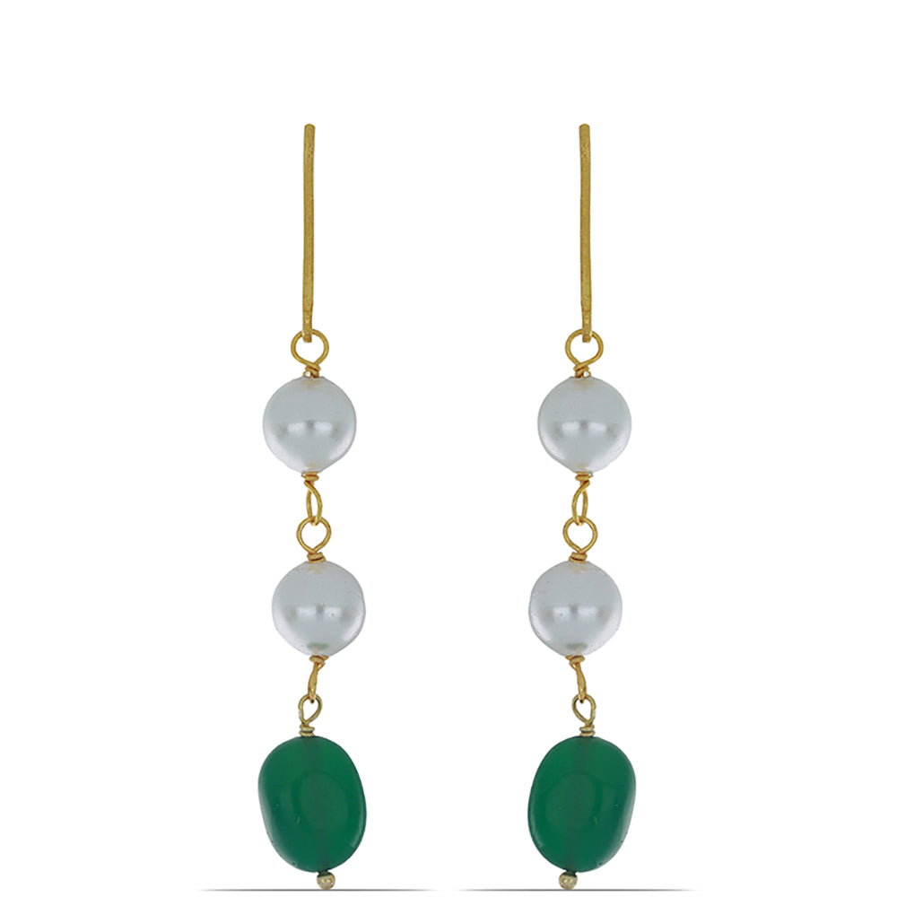 Goldplattierte Silberohrringe mit grünem Achat und weißer Süßwasserperle