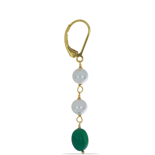 Goldplattierte Silberohrringe mit grünem Achat und weißer Süßwasserperle