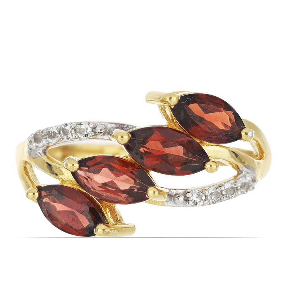 Goldplattierter Silberring mit Barton Granat und weißem Topas 1 