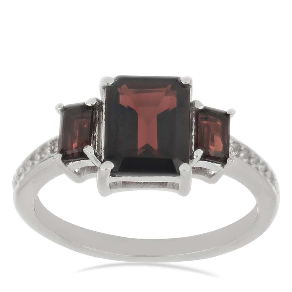 Silberring mit Barton Granat und weißem Topas 2 