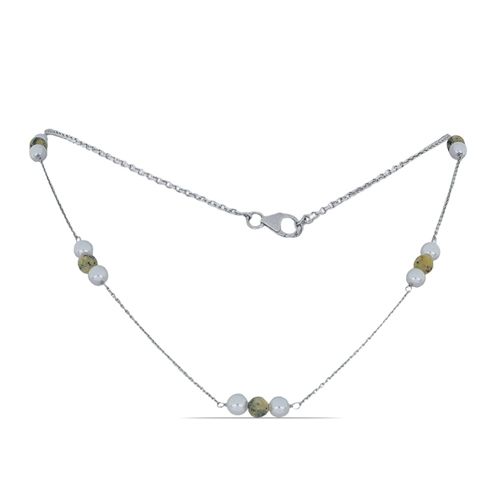 Silberhalskette mit Hummeljaspis aus Martapura und weißer Süßwasserperle 1 