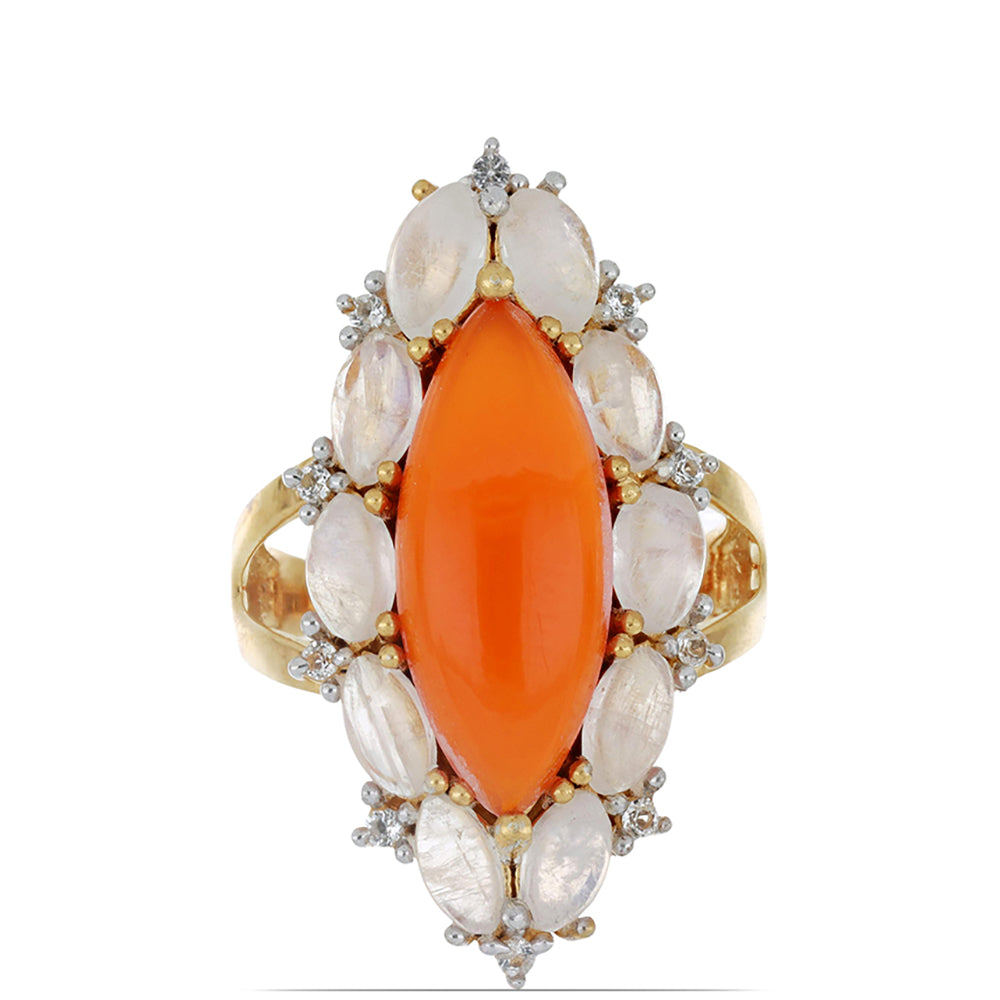 Goldplattierter Silberring mit Karneol und weißem Topas