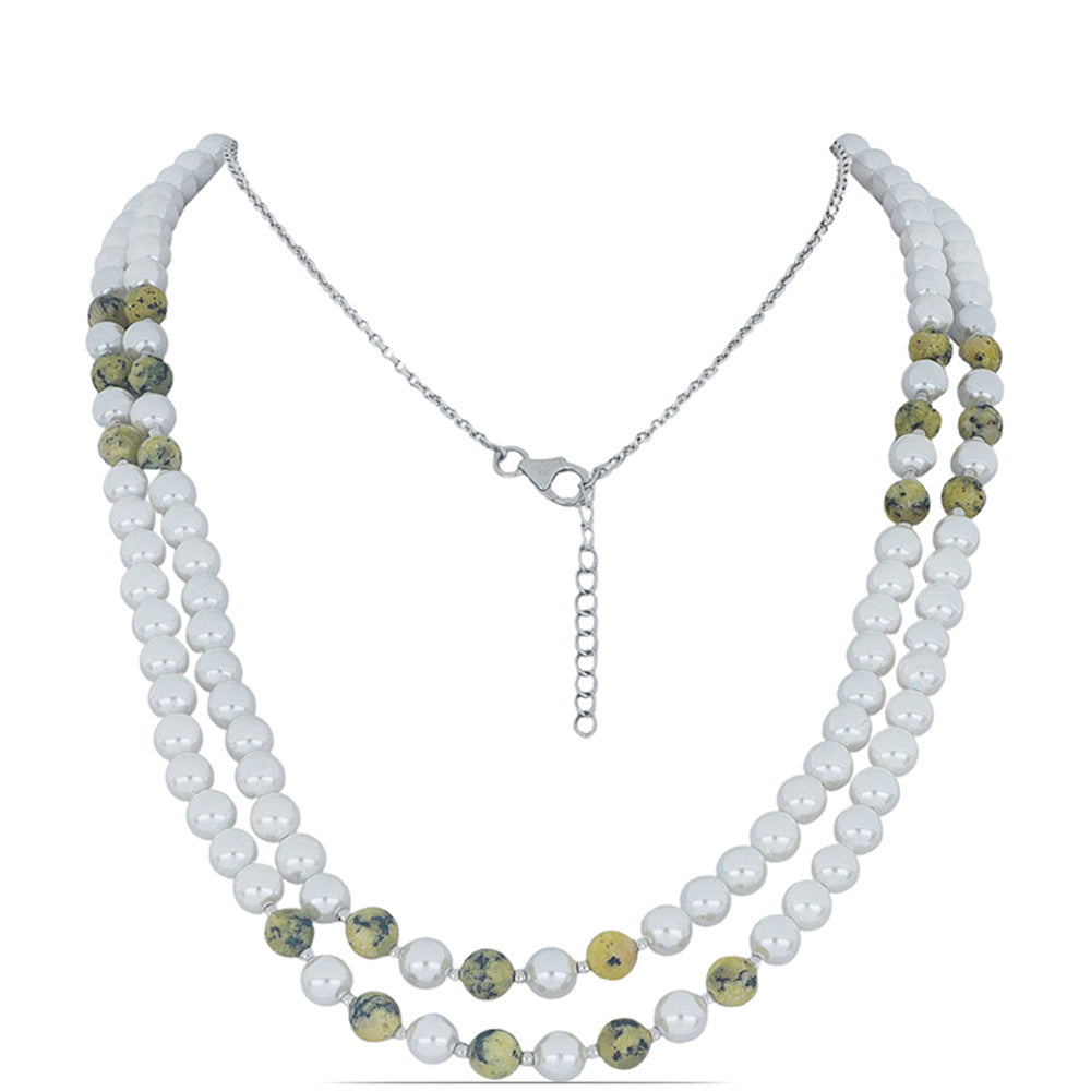 Silberhalskette mit Hummeljaspis aus Martapura und weißer Süßwasserperle