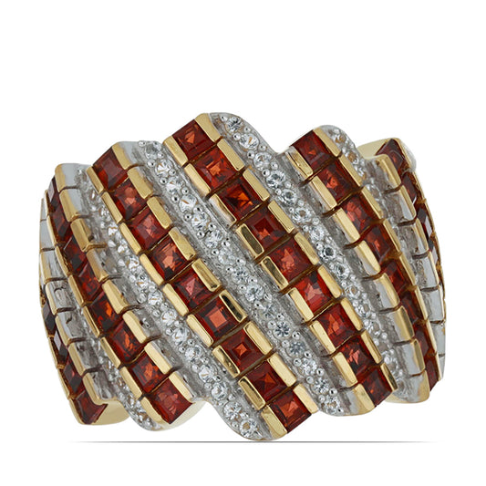 Goldplattierter Silberring mit Barton Granat und weißem Topas