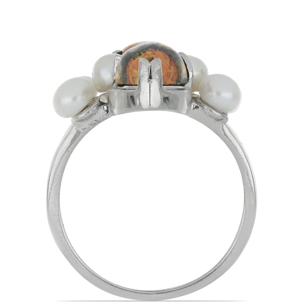 Silberring mit Hummeljaspis aus Martapura und weißer Süßwasserperle